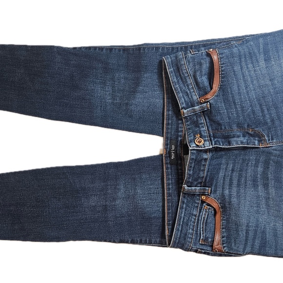 White House Black Market Jeans Womens 4 Blue Skimmer Skinny Faux Leather Trim - Picture 7 of 9